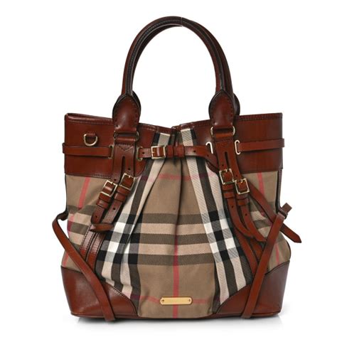 BURBERRY Bridle Calfskin House Check Medium Whipstitch 